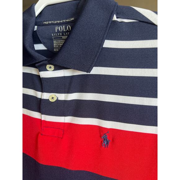 Polo Ralph Lauren Performance Shirt Boys Medium 10-12 Red White Blue Striped SS - Picture 3 of 6